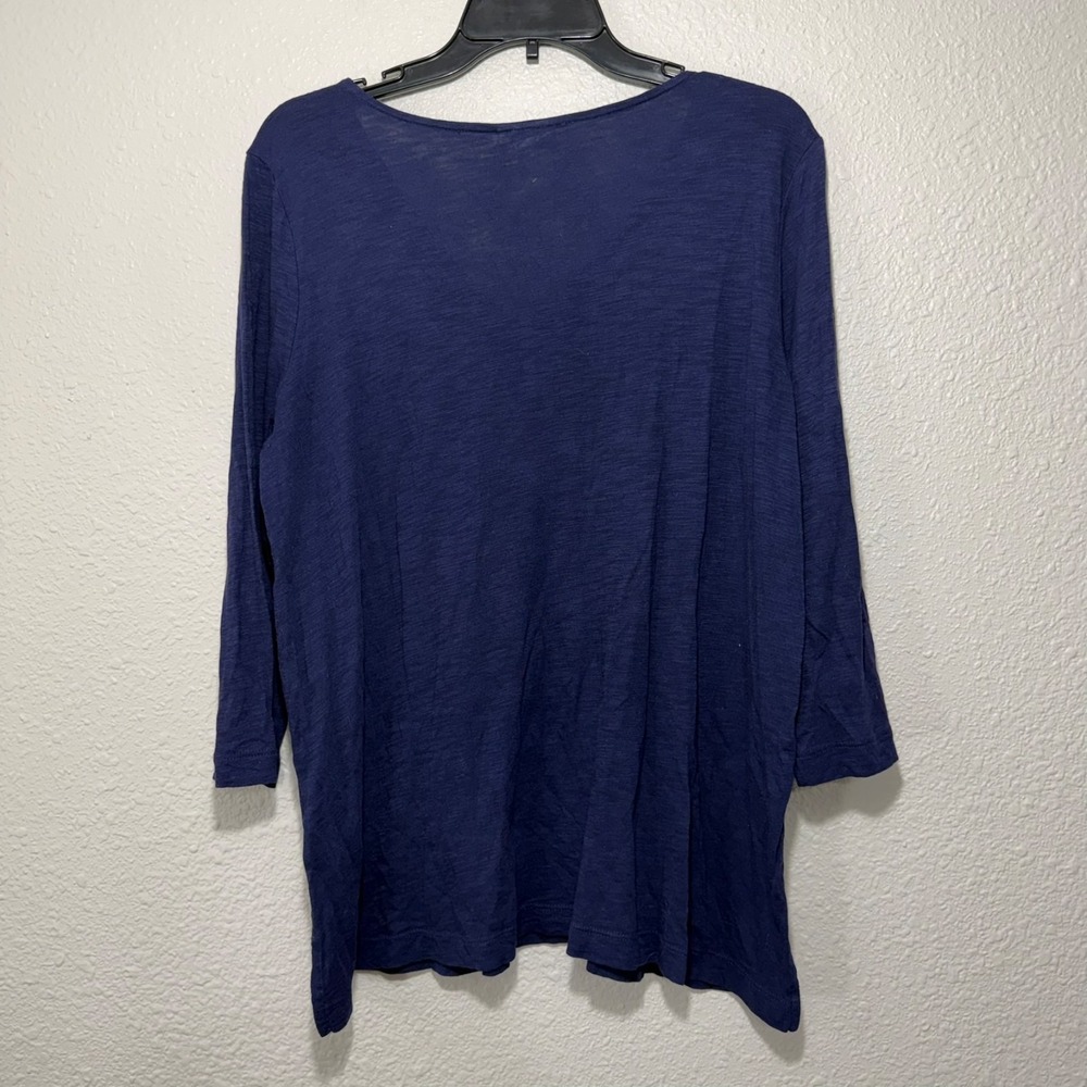 J.Jill L Petite Women's Navy Blue Embroidered Tunic Top BalletCore 3/4 Sleeve - Picture 3 of 9
